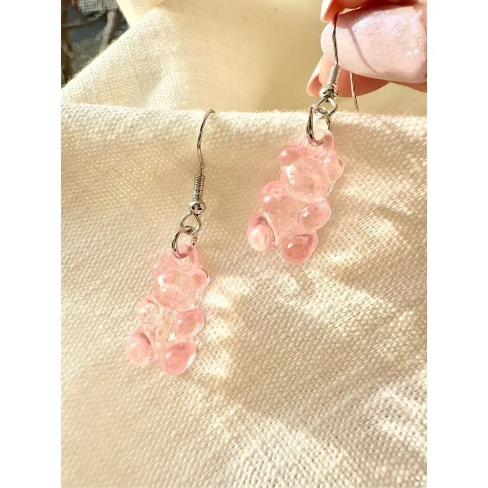 Light pink acrylic gummy bear dangly earrings